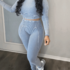 Slim Fit Ribbed Crop Top Two-Piece Set