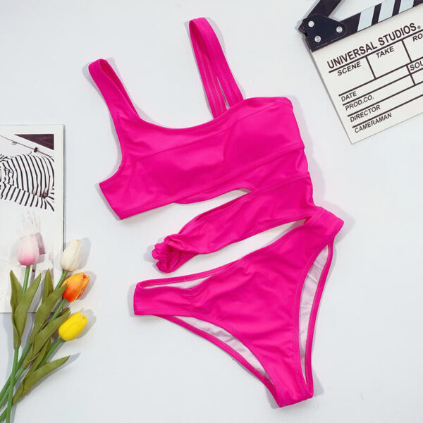 Rose Red Slim Fit Cut-Out Swimsuit - Image 2