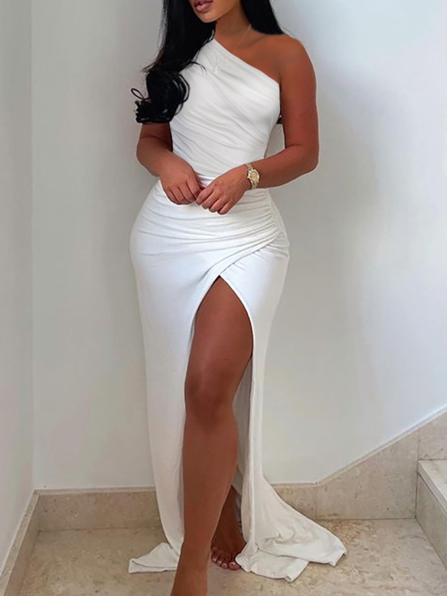 One shoulder split bodycon dress online