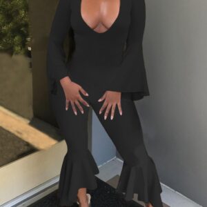 Solid Jumpsuit with Ruffle Trim