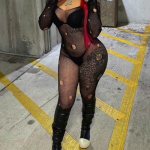 Black Ripped Long Sleeve Jumpsuit