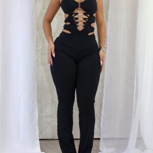 Black Cut Out Solid Colour Jumpsuit